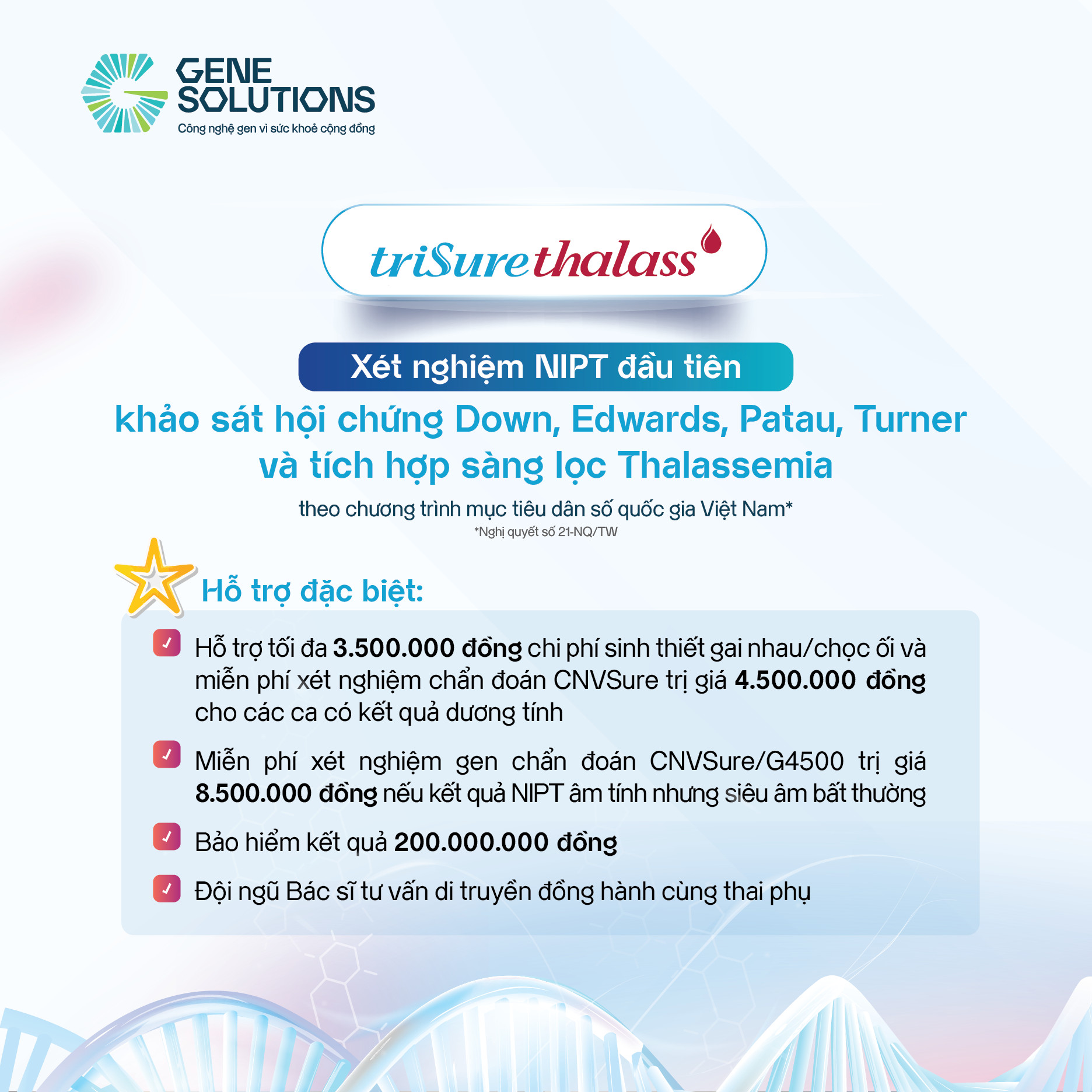 Gene Solutions ra mắt 02 gói xét nghiệm gen mới triSure Thalass và Carrier Thalass 3