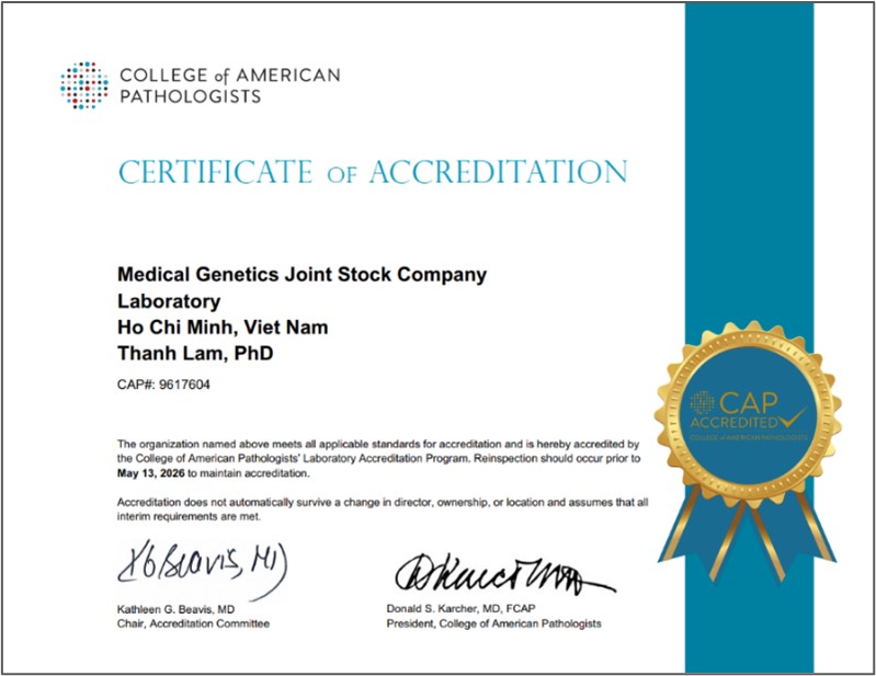 MGJ-Gene Solutions Group tự hào đón nhận chứng nhận CAP NGS đầu tiên tại Việt Nam (do Hiệp hội các chuyên gia cận lâm sàng và giải phẫu bệnh học Hoa Kỳ cấp) 1