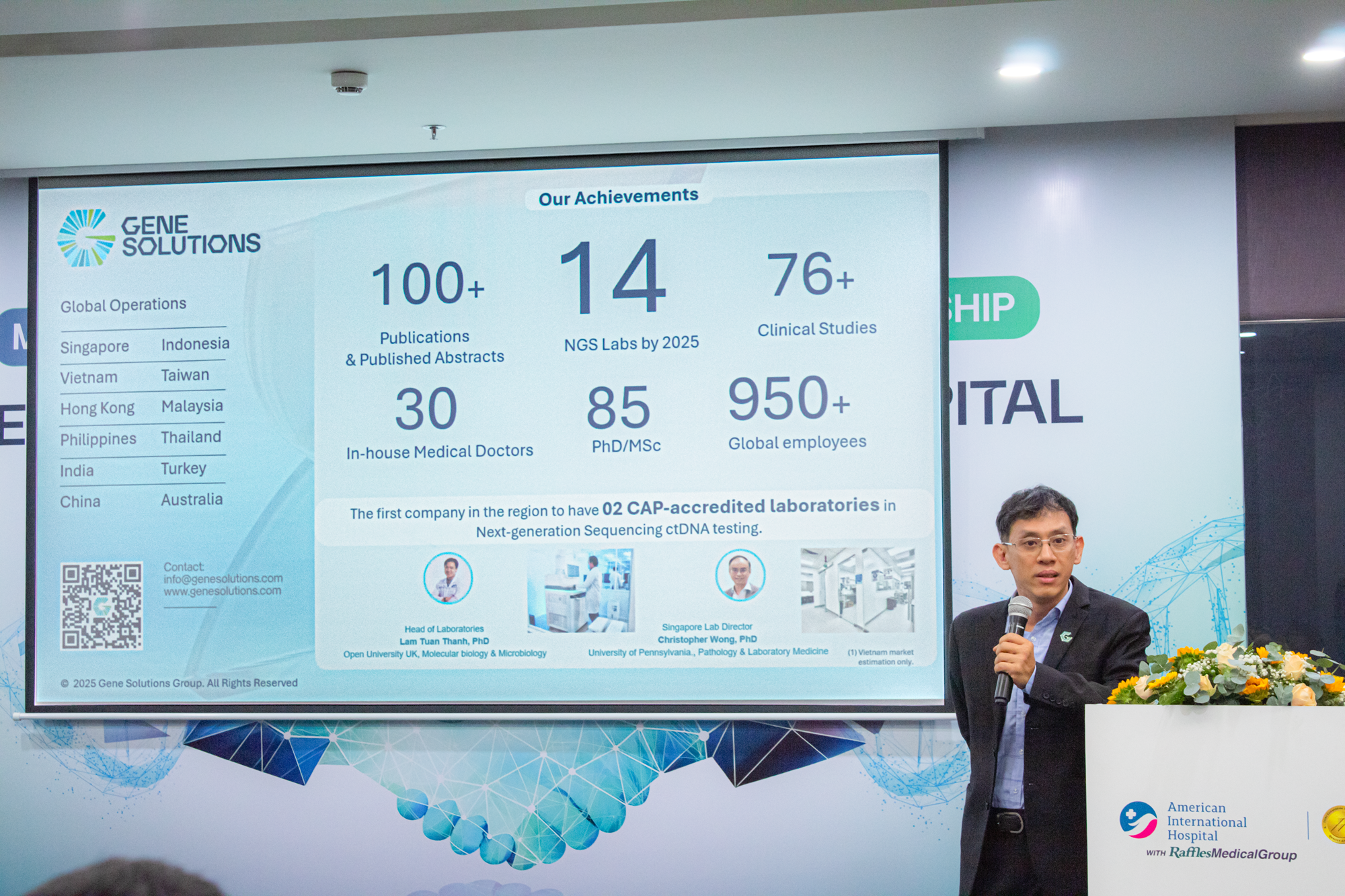 Gene Solutions và Raffles Medical Group ký kết hợp tác chiến lược trong nghiên cứu thử nghiệm lâm sàng 5 Ông Nguyễn Hữu Nguyên - Phó Tổng Giám đốc Gene Solutions Lab phát biểu tại buổi lễ