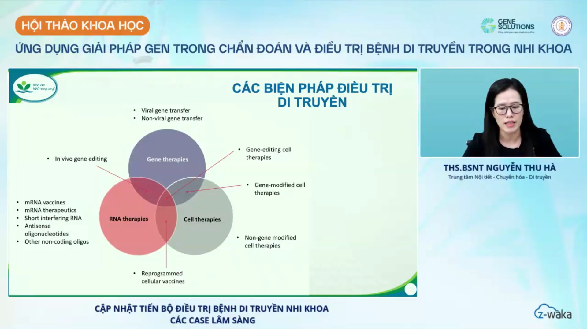 ThS.BSNT Nguyễn Thu Hà cập nhật các biện pháp điều trị di truyền tại hội thảo trực tuyến